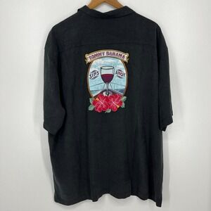 Tommy Bahama Short Sleeve Button Shirt Men's 3XL Black 100% Silk Patch Sips Ahoy